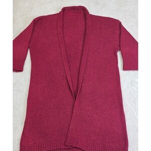 Womens Open Front Chunky Knit Long Cardigan Sweater Burgundy 3/4‎ Sleeve